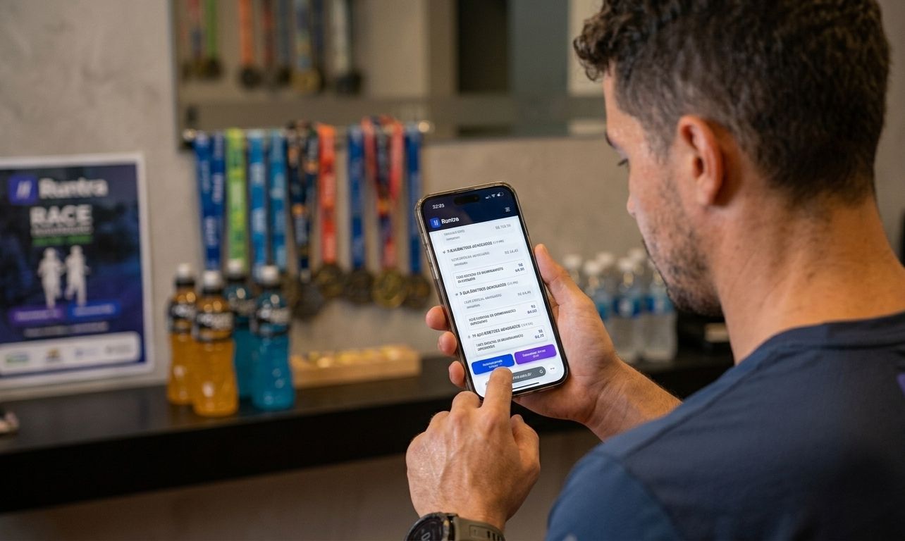 tleta amador com roupa de corrida usando o smartphone para fazer inscrição online em uma corrida de rua. tleta amador com roupa de corrida usando o smartphone para fazer inscrição online em uma corrida de rua.